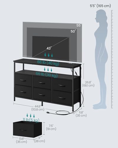 6-Drawer Dresser with Charging Station & LED Lights, Modern TV Stand