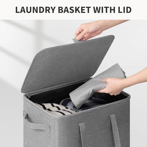 Goodpick 75L Rolling Laundry Hamper with Lid & Removable Bag, Grey