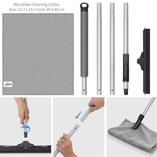 Pet Hair Removal Rubber Broom with Built-In Squeegee & 61" Handle