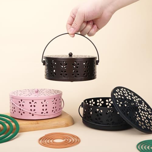 Metal Mosquito Coil Holder with Lid and Handle - Indoor & Outdoor Burner