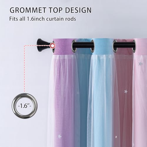 Blackout Star Curtains for Kids Bedroom - Pink & Purple 63-Inch Drapes