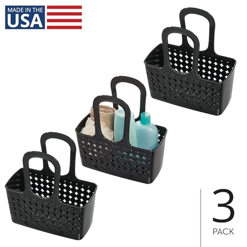 iDesign Portable Shower Tote Caddy for College Dorm or Bathroom, Set of 3, Black, Made in USA