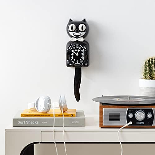 Classic Animated Black Cat Wall Clock with Moving Eyes & Wagging Tail - 15.5"