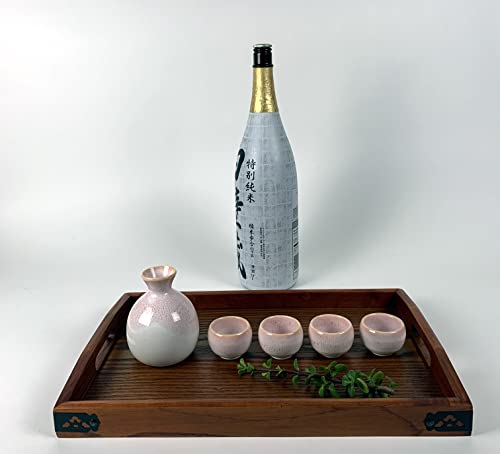Pink Cherry Blossom Japanese Sake Set - Porcelain Decanter & Cups Gift Set, Made in Japan