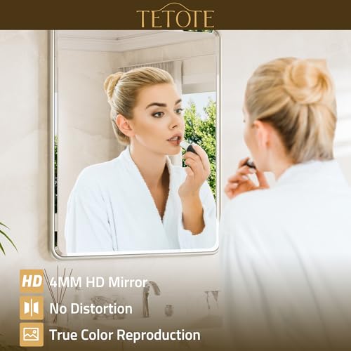 20x30 Brushed Nickel Bathroom Mirror, Rectangular Wall Mirror with Beveled Edge