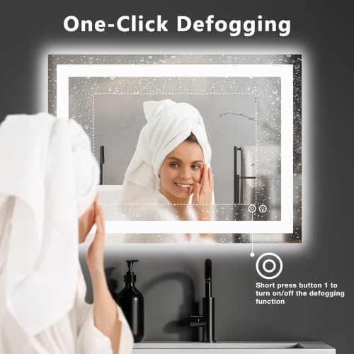 24x36 Inch LED Bathroom Vanity Mirror with Anti-Fog and Dimmable Lights