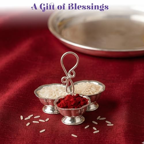 Silver Plated Haldi Kumkum Holder Set for Pooja Thali - 5 Piece Ritual Stand