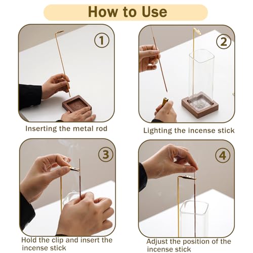 Wooden Incense Holder with Ash Catcher & Glass Burner Set with 20 Sticks