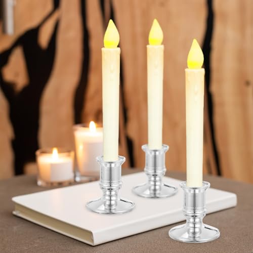 Garneck 20Pcs Silver Flameless Candle Holders 6x5.8x5.8cm Vintage Plastic Bases