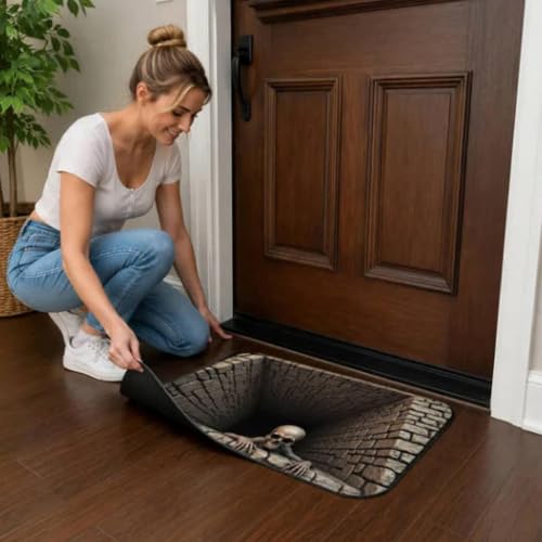 3D Halloween Ghost Skeleton Rug, Non-Slip Optical Illusion Floor Mat 60x90cm