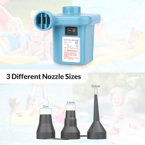 Electric Air Pump for Inflatables - Quick Inflate/Deflate, 3 Nozzles