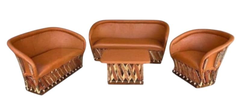 Handmade Mexican Equipal Love Seat, Rustic Leather Furniture
