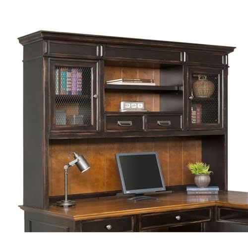 Beaumont Lane Vintage Black Wood Hutch with Wire Mesh Doors & Touch Lighting
