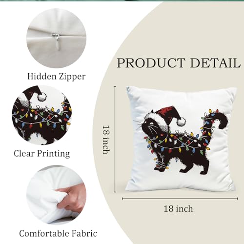 NaZaUK Black Cat Christmas Pillow Covers 18x18 - Cat Variation, Winter Holiday Decorative Cushions