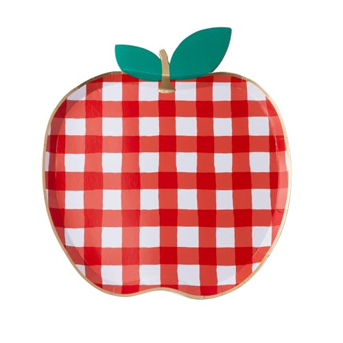 Cherry Red Gingham Apple-Shaped Paper Plates, Pack of 8 – Party Decor & Serveware