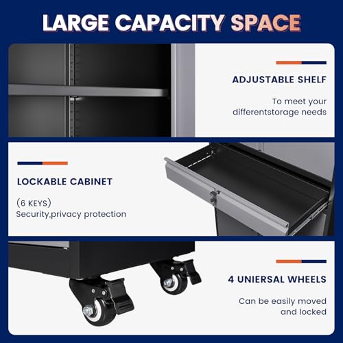 73" Metal Garage Storage Cabinet with Locking Doors, Drawer, and Shelves