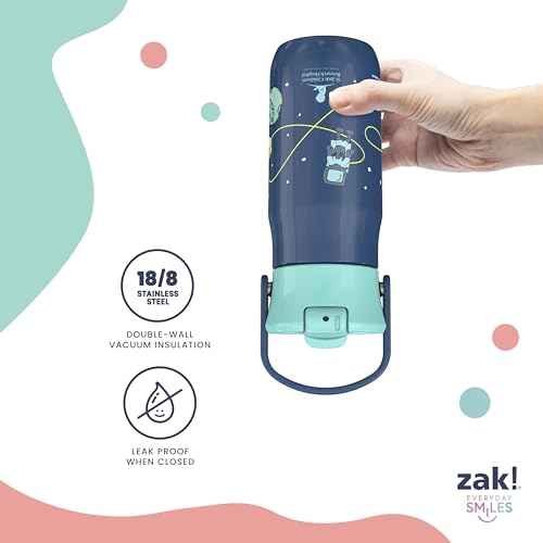 Zak Designs Harmony Kid Water Bottle Benefiting St. Jude, For Travel or At Home, 14oz Stainless Steel is Leak-Proof When Closed and Vacuum Insulated (Floral)