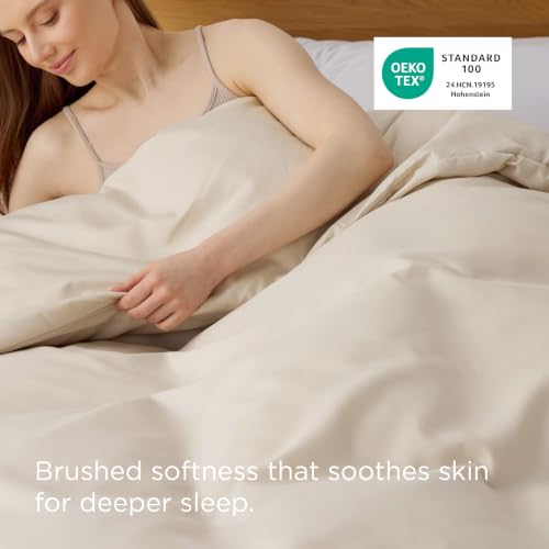 Queen Duvet Cover, Soft Double Brushed Microfiber, 90"x90", Beige, Lightweight & Breathable, Zipper Closure