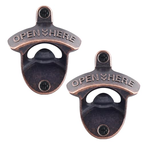 Antique Copper Wall Mount Bottle Opener Set of 2 - Retro Beer Opener with Screws, Rustic Kitchen & Bar Decor