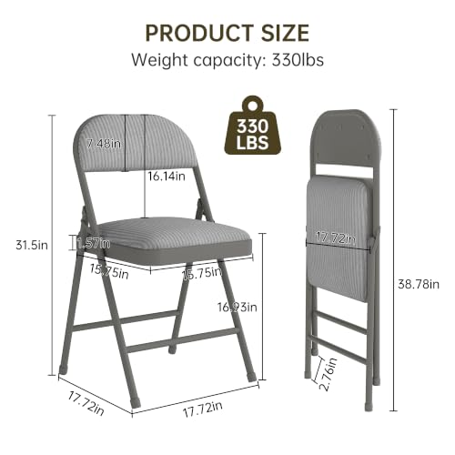 4-Pack Padded Folding Chairs, Fabric Dining Chairs with Metal Frame