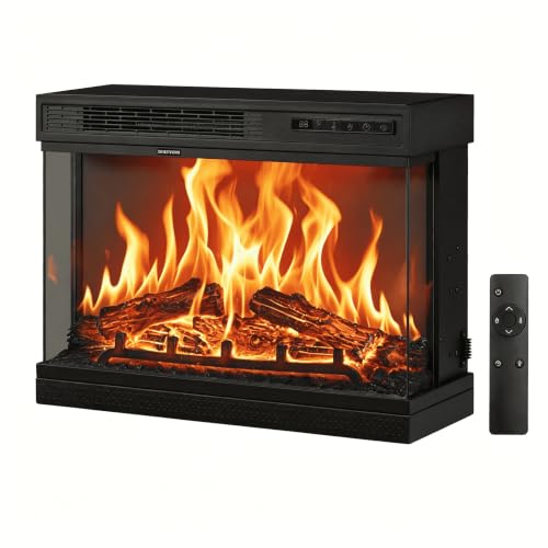 24-Inch Electric Fireplace Insert, 3-Sided Recessed & Wall Mount Heater with Remote