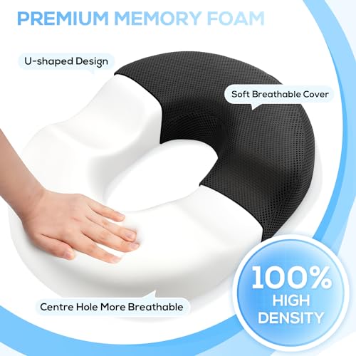 Black Large Donut Pillow Seat Cushion for Postpartum Sciatica Hemorrhoids Office & Car Use