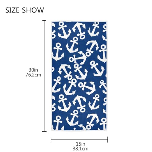 Anchor Sailboat Print Hand Towel - Soft Absorbent Bathroom Towel 16" x 30"