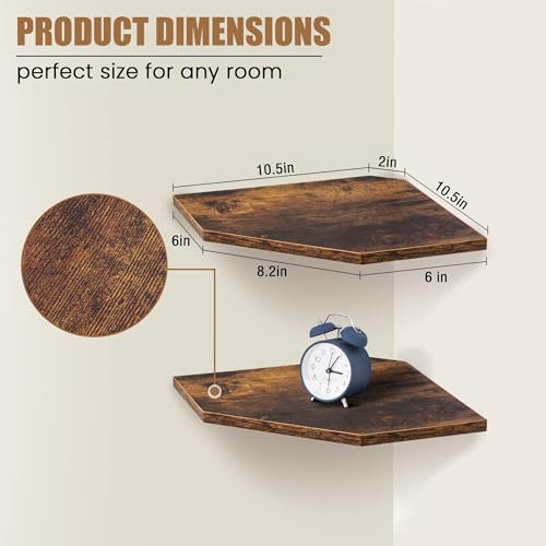 Rustic Wood Corner Floating Shelves - Wall Mount Storage Set of 2