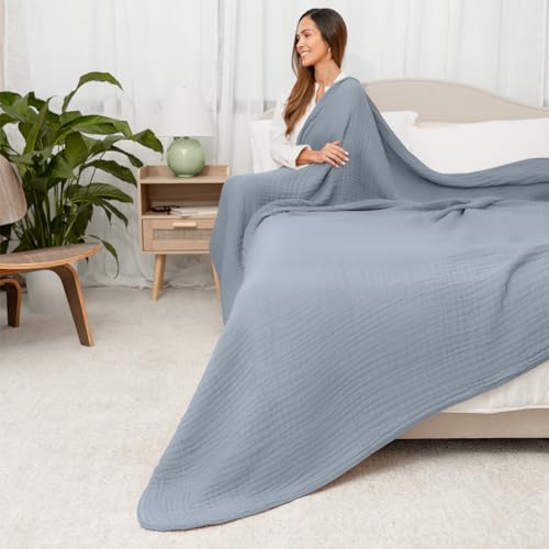 Comfy Cubs 6-Layer Muslin Cotton King Blanket, Pacific Blue (108x90")