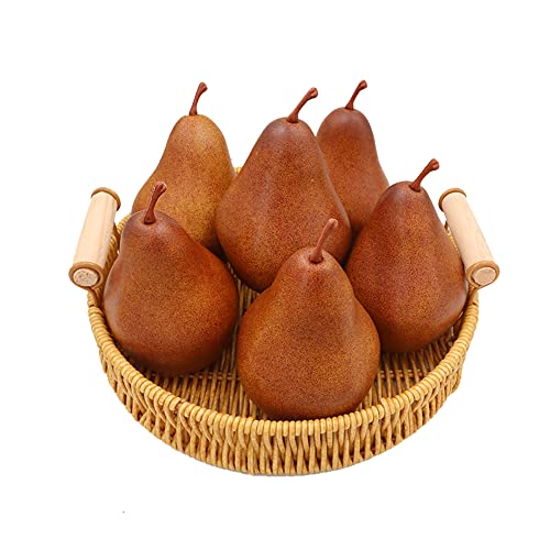 6PCS Lifelike Artificial Brown Pears for Home Decor & Centerpieces