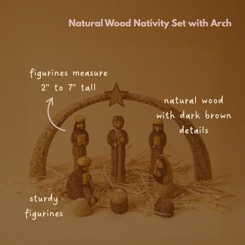Rustic Wooden Nativity Scene Set - 9 Piece Tabletop Christmas Decor