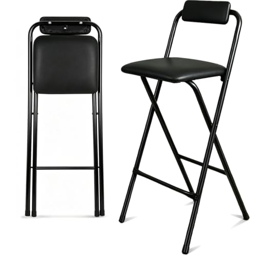 29.5-Inch Folding Bar Stool with Back, Padded Leather Counter Stool