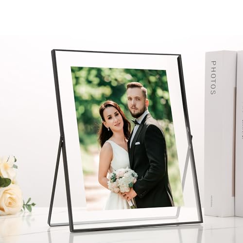 GorYeeFine 8x10 Inch Black Floating Metal Beaded Photo Frame with Tempered Glass - 1 Pack