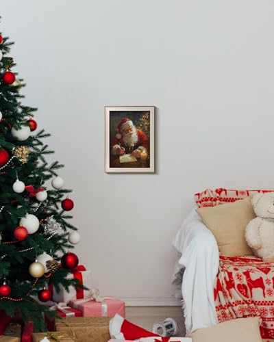 HUARCEY Framed Santa Claus Canvas Wall Art 12x16 In. - Christmas Bedroom Decor, Santa's Preparations (Framed)