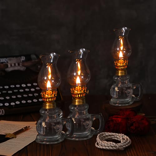 12 Pcs Vintage Glass Oil Lamps Set with Adjustable Wick - 8 Inch