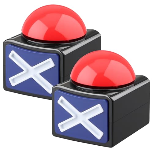 2-Pack Game Show Buzzers with Red LED Light and Sound for Trivia Games