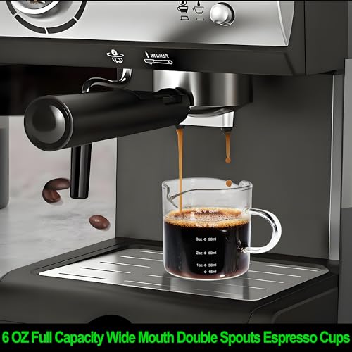 QUMMFA 5 OZ Espresso Cups Set with Double Spouts & Handle, Heat-Resistant Borosilicate Glass, Small Cappuccino Cups for Coffee Bar - 2 Pack