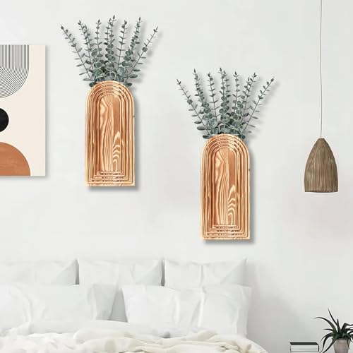 2-Pack Wooden Wall Vase Set - Modern Farmhouse & Boho Wall Decor