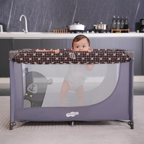 Portable Baby Playpen and Travel Crib with Mattress Pad Lightweight Gray