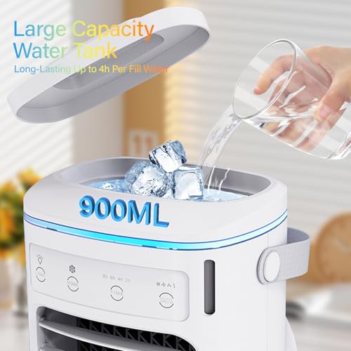 Portable Air Conditioner 900ml Mini Cooler Fan with 4 Speeds and Timer