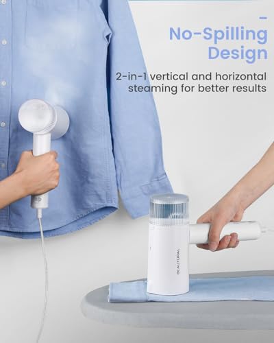 BEAUTURAL Portable Travel Garment Steamer for Clothes - 1000W White