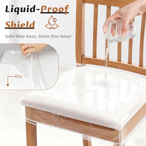 Clear Dining Chair Covers - 4 Pack, 17"D x 18"W x 4"H, Waterproof & Stain Resistant