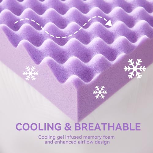 SINWEEK 2 Inch Cooling Egg Crate Memory Foam Mattress Topper, Twin Size