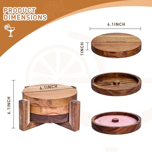 efulycozyy 3-Tier Acacia Wood Margarita Salt Rimmer Set - Stackable Cocktail Rimmer for Drinks