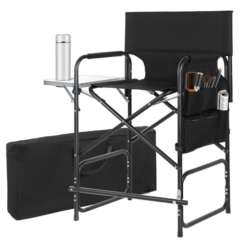 Portable Tall Director Chair, Foldable Makeup Chair with Side Table