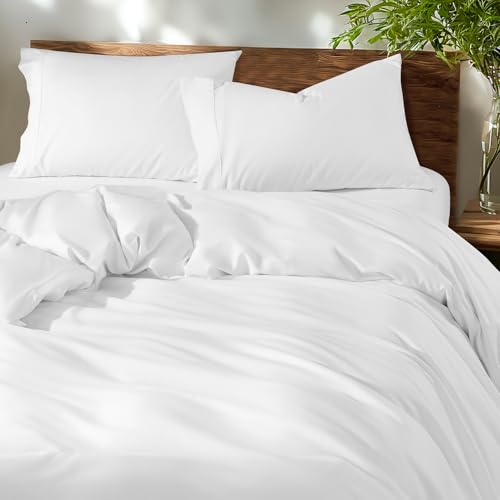 White Queen Size Cotton Duvet Cover Set 90x90 Inches with Pillow Shams