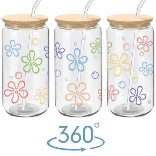 Mikopei 16oz Glass Cups with Lids & Reusable Straws, Beach Gift for Women & Men