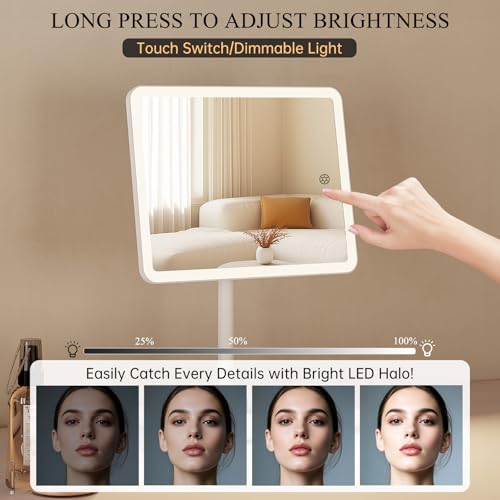 FUNTOUCH 9.5x7.5 Inch Rechargeable Vanity Mirror with Lights & 40X Magnifier, White