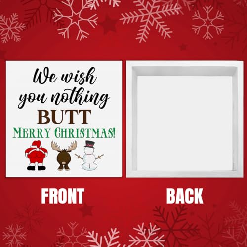 Funny Christmas Sign Decor for Bathroom We Wish You Nothing Butt Merry Christmas Wood Block Sign - Variation D