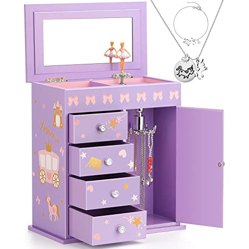 5-Layer Musical Jewelry Box for Girls with Ballerina and Jewelry Set